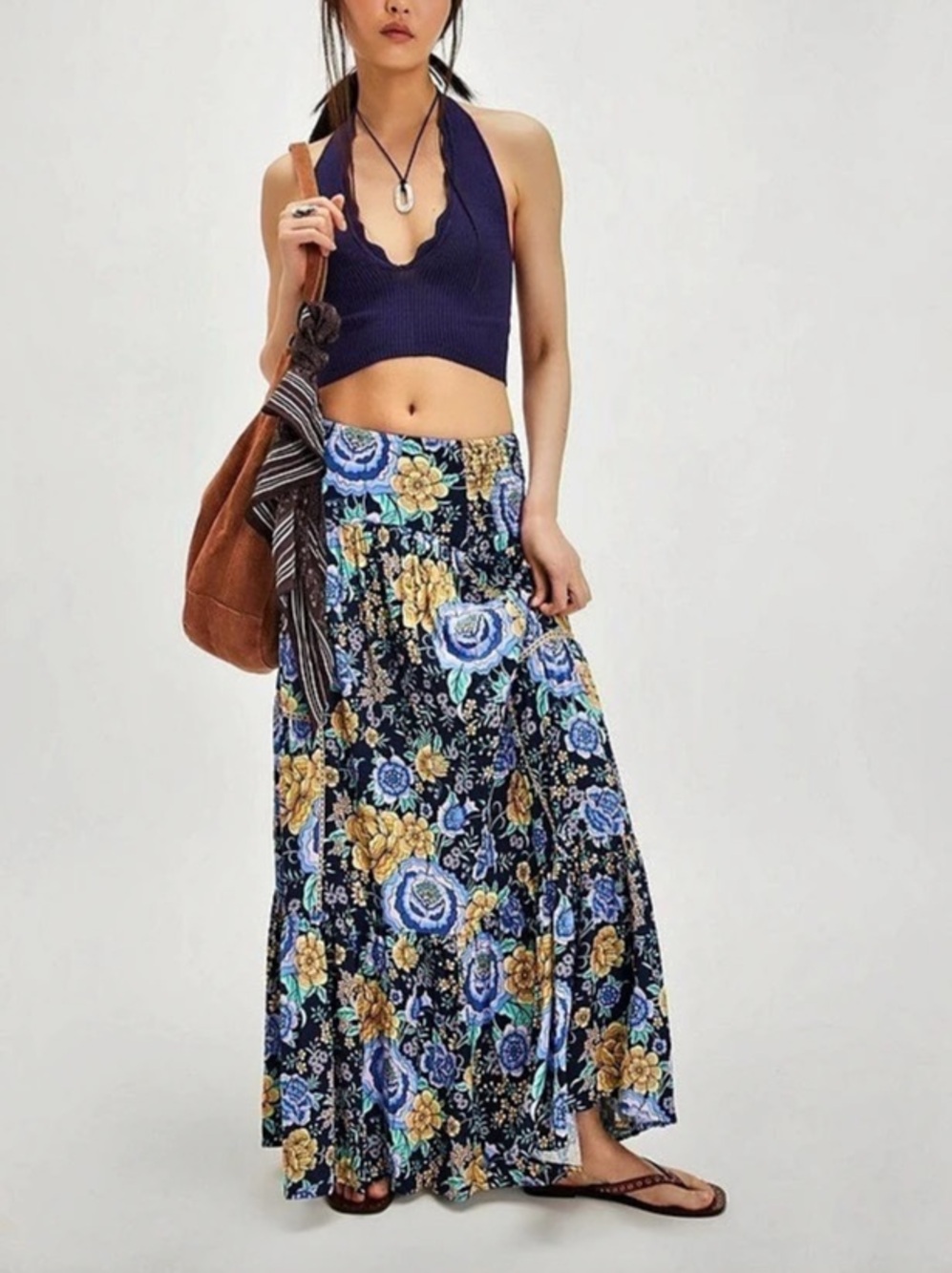 Spell Floral Maxi Skirt in Blue & Yellow Size Medium Like New